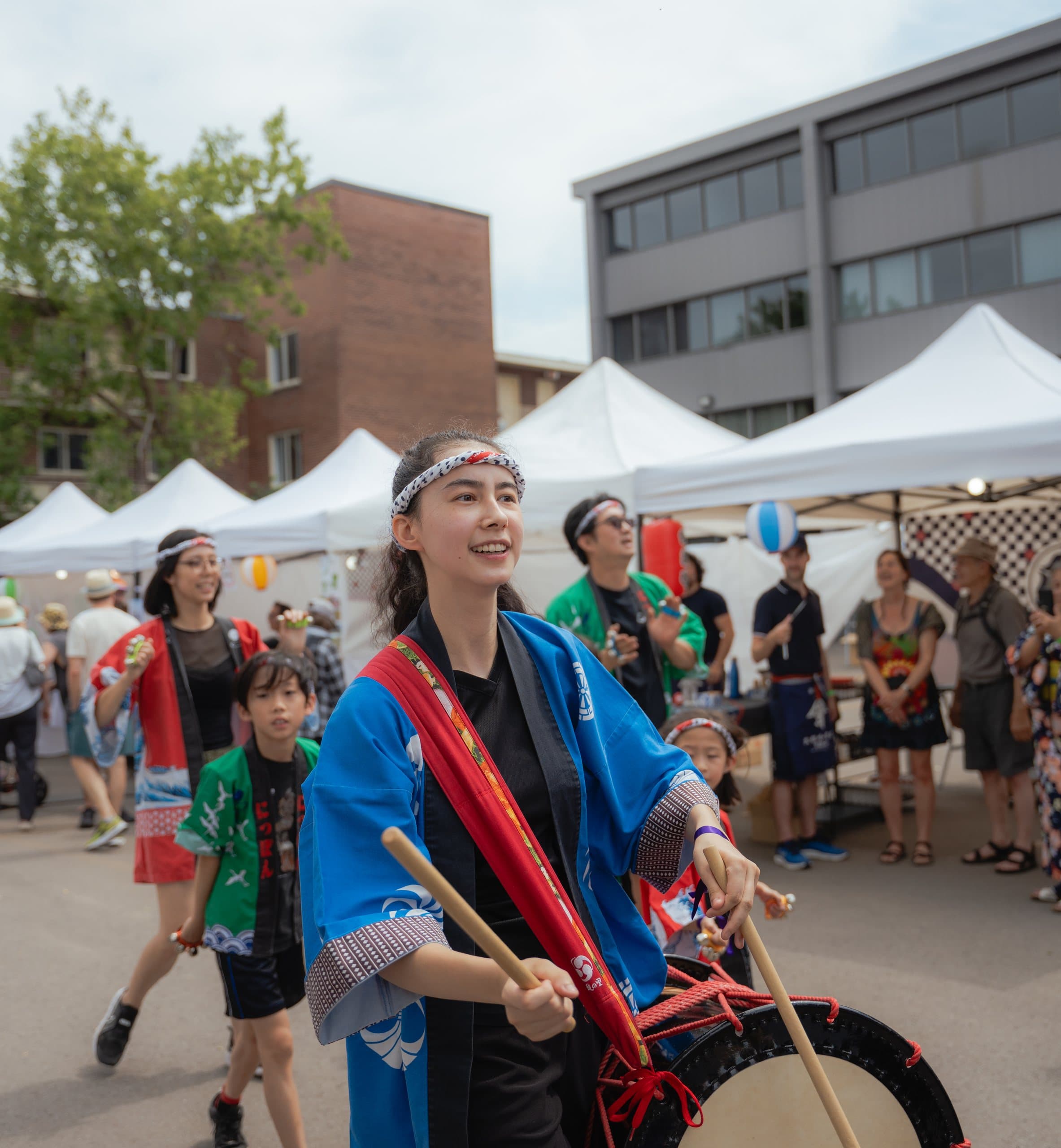 A taiko drummer performing